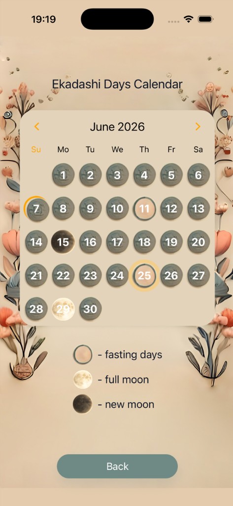 Calendar view in the app