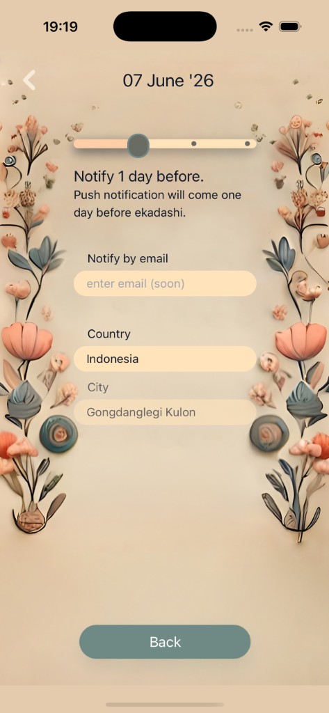 Reminder timing and location settings